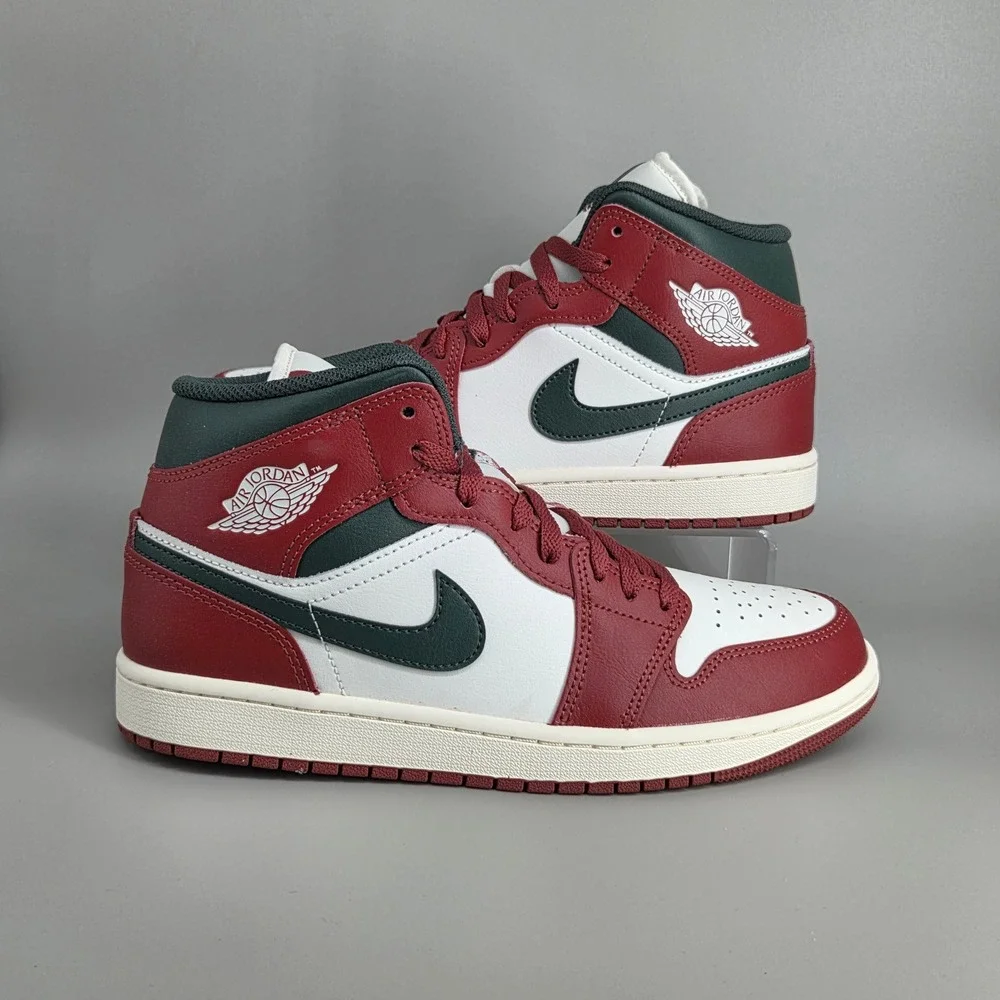 Jordan Air Jordan 1 Mid Mens 8.5 Sail Midnight Green Red DQ8426 105 Basketball